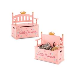 Picture of Costway HY10098PI 2-In-1 Kids Princess Wooden ToysBox with Safe Hinged Lid&#44; Pink