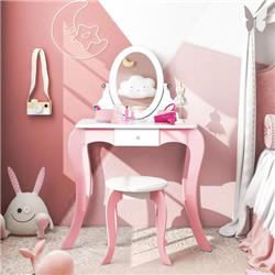 HY10107 Pretend Kids Vanity Set Makeup Dressing Table with 360 deg Rotatable Mirror