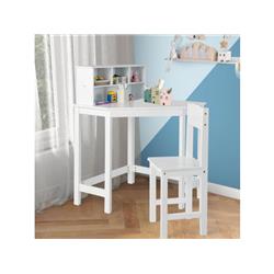 Picture of Costway HY10118WH Kids Wooden Corner Desk & Chair Set with Hutch & Storage&#44; White