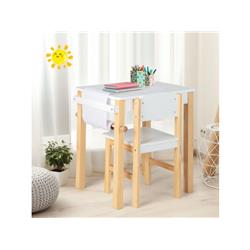 Picture of Costway HY10120WH Kids Art Table & Chair Set with Drawer Paper Roll & 2 Markers&#44; White