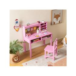 Picture of Costway HY10123PI Desk & Chair Set with Hutch & Bulletin Board for 3 Plus Kids&#44; Pink