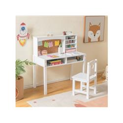 Picture of Costway HY10123WH Desk & Chair Set with Hutch & Bulletin Board for 3 Plus Kids&#44; White