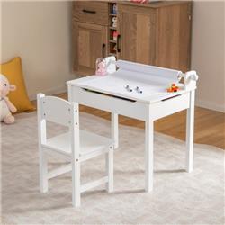 Picture of Costway HY10125WH Wooden Kids Table & Chair Set with Storage & Paper Roll Holder&#44; White