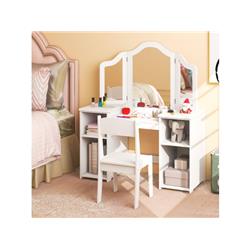 Picture of Costway HY10142WH Kids Vanity Table & Chair Set with Removable Tri-Folding Mirror&#44; White