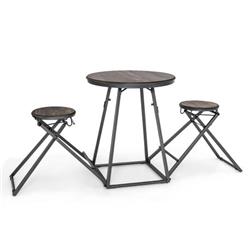 JV10424GR- Dining Table Set with 2 Foldable Stools for Small Space, Gray - 3 Piece