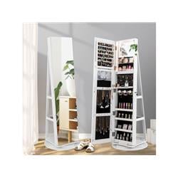 JV10430WH 360 deg Rotating Mirrored Jewelry Cabinet Armoire with 3 Color LED Modes Lockable, White -  Costway