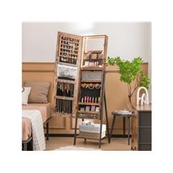 JV10432CF Freestanding Jewelry Cabinet with Full-Length Mirror, Rustic Brown