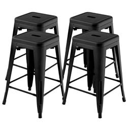 JV10798BK-4 24 in. Tolix Style Counter Height Barstools Stackable Chair, Black - Set of 4