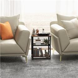 JV10800CF 3-Tier Industrial Side Table with Adjustable Mesh Shelf, Rustic Brown
