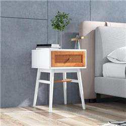 JV10804WH 1 Drawer Modern Bed Side Table with Solid Wood Legs, White
