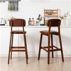 Picture of Costway JV10813BN-2 29 in. Upholstered PU Bar Stool with Rubber Wood Legs, Brown - Set of 2