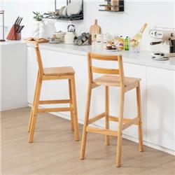 Picture of Costway JV10814NA-2 28 in. Rubber Wood Armless Bar Stool with Backrest & Footrest&#44; Natural - Set of 2