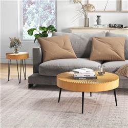 JV10826 Wooden Coffee Table with Metal Legs & Adjustable Foot Pads, Radial Pattern - Set of 2
