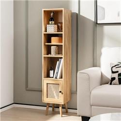 JV10828BN 4-Tier Rattan Storage Cabinet with Slim Design, Natural