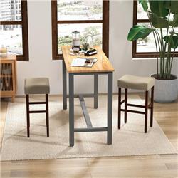 Picture of Costway JV10850BE-29 29 in. Height Upholstered Bar Stool with Solid Rubber Wood Legs & Footrest&#44; Beige - Set of 2