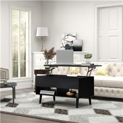 JV10866DK 31.5 in. Lift Top Coffee Table with Hidden Compartment & 2 Storage Shelves, Black -  Costway