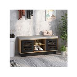JV10885GR Shoe Bench with 6 Storage Compartments & 3 Adjustable Shelves, Natural