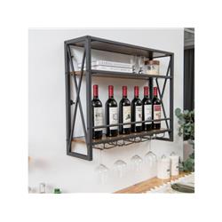 Picture of Costway JV10889 3-Tiers Industrial Wall Mounted Wine Rack with Glass Holder & Metal Frame