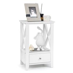 HW66696WH 16 x 14 in. 2-Tier Multifunctional Nightstand with Storage Drawer, White
