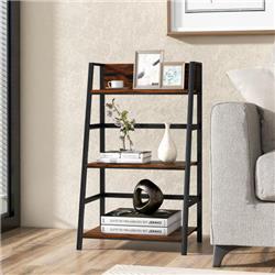 HW67104CF 3-Tier Ladder Industrial Bookshelf with Metal Frame, Coffee