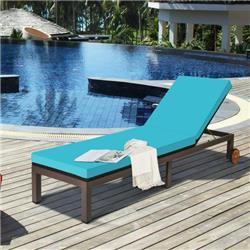 HW68669TU Patio Chaise Lounge Chair Outdoor Rattan Lounger Recliner Chair, Turquoise