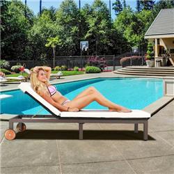 HW68669WH Back Adjustable Cushioned Patio Rattan Lounge Chair, White