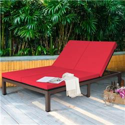 Picture of Costway HW68670BRE- 2-Person Patio Rattan Lounge Chair with Adjustable Backrest, Red