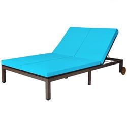 Picture of Costway HW68670CTU- 2-Person Patio Rattan Lounge Chair with Adjustable Backrest, Turquoise