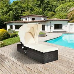 Picture of Costway HW68671BWH- Chaise Cushioned Top Canopy Patio Rattan Lounge Chair with Tea Table&#44; Black & White