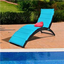 Picture of Costway HW68672TU Folding Patio Rattan Portable Chaise Lounge Chair with Cushion, Turquoise