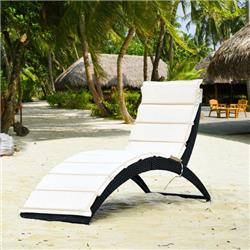 Picture of Costway HW68672WH Folding Patio Rattan Lounge Cushioned Portable Chair, White