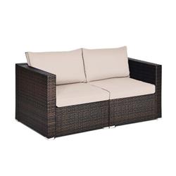 HW68681CBN- Patio Rattan Sectional Conversation Sofa Set, Beige - 2 Piece