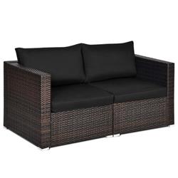 Picture of Costway HW68681CDK- Patio Rattan Sectional Conversation Sofa Set, Black - 2 Piece