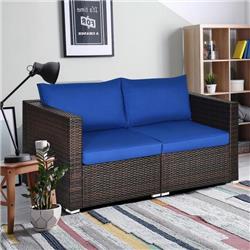 HW68681CNY- Patio Rattan Sectional Conversation Sofa Set, Navy - 2 Piece