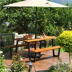HW66265C- 70 in. Dining Table Set with Seats & Umbrella Hole