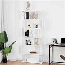 HW66293WH 6-Tier S-Shaped Style Storage Bookshelf, White