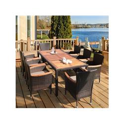 HW68660B Rattan Dining Set with Acacia Wood Table & Stackable Cushioned Chair - 9 Piece