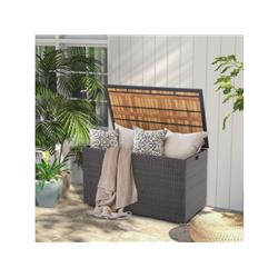 HW70798 134 gal Rattan Storage Box with Zippered Liner & Solid Acacia Wood Top