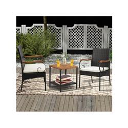 HW70833-4 Outdoor PE Wicker Chair with Acacia Wood Armrests - Set of 4