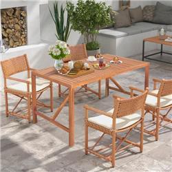 HW70895 55 in. Patio Rectangular Acacia Wood Dining Table with Umbrella Hole
