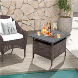HW70915 Patio Square Wicker Side Table with Umbrella Hole for Yard Garden Poolside
