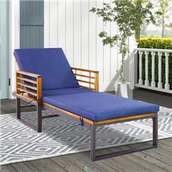 HW70984NY Adjustable Cushioned Patio Chaise Lounge Chair with 4-Level Backrest, Navy
