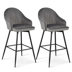 Picture of Costway JV10581GR-2 29.5 in. Pub Height Swivel Velvet Bar Stool with Metal Legs, Gray - 2 Piece