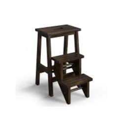 JV10590BN 3-in-1 Rubber Wood Step Stool with Convenient Handle, Brown