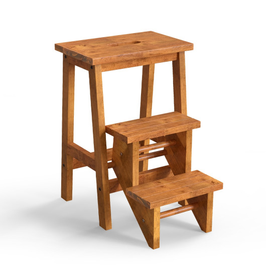 JV10590CF 3-in-1 Rubber Wood Step Stool with Convenient Handle, Natural