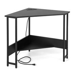 Picture of Costway JV10615US-DK Triangle Computer Corner Desk with Charging Station, Black