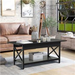JV10632DK 2-Tier Industrial Rectangular Coffee Table with Storage Shelf, Black