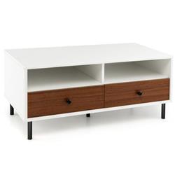 JV10633WH 40 in. 2-Tier Modern Rectangle Coffee Table with Storage Shelf & Drawer, White