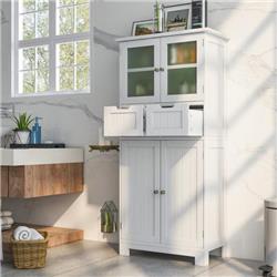 JV10643WH 3 Tier Freee-Standing Bathroom Cabinet with 2 Drawer & Glass Doors, White