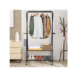 Picture of Costway JZ10113DK Heavy Duty Clothes Rack on Wheels with Shelves&#44; Black
